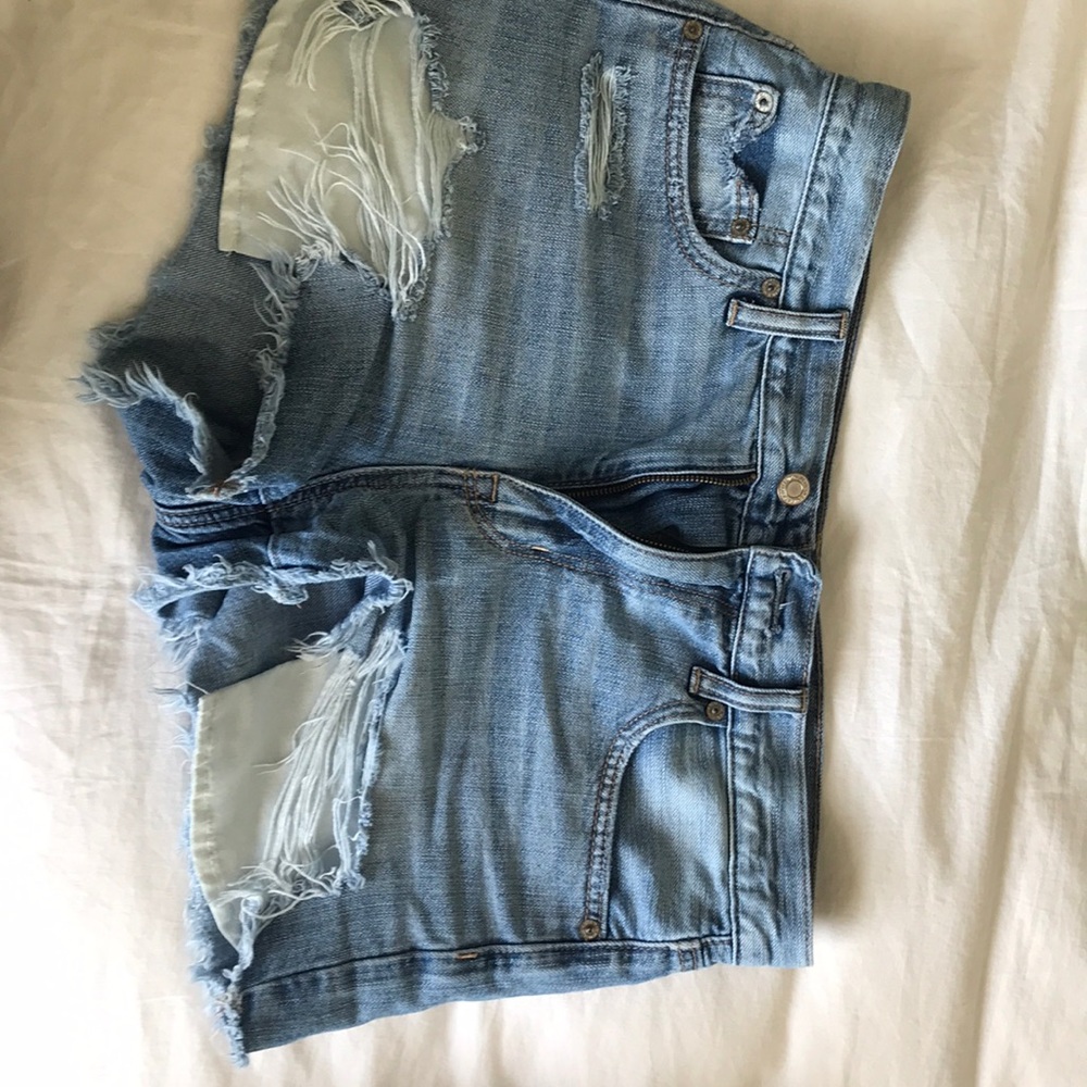 American Eagle high waisted distress denim shorts